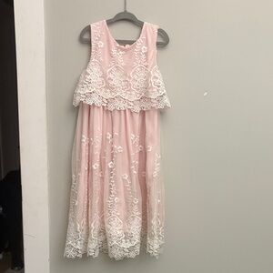 Pink and White Lace Kids Dress